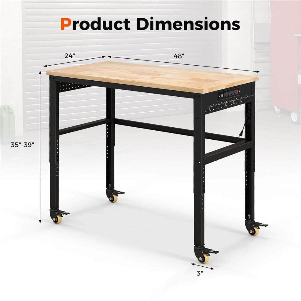 Costway 48" Adjustable Work Bench Heavy-Duty Steel Frame Worktable with Power Outlets