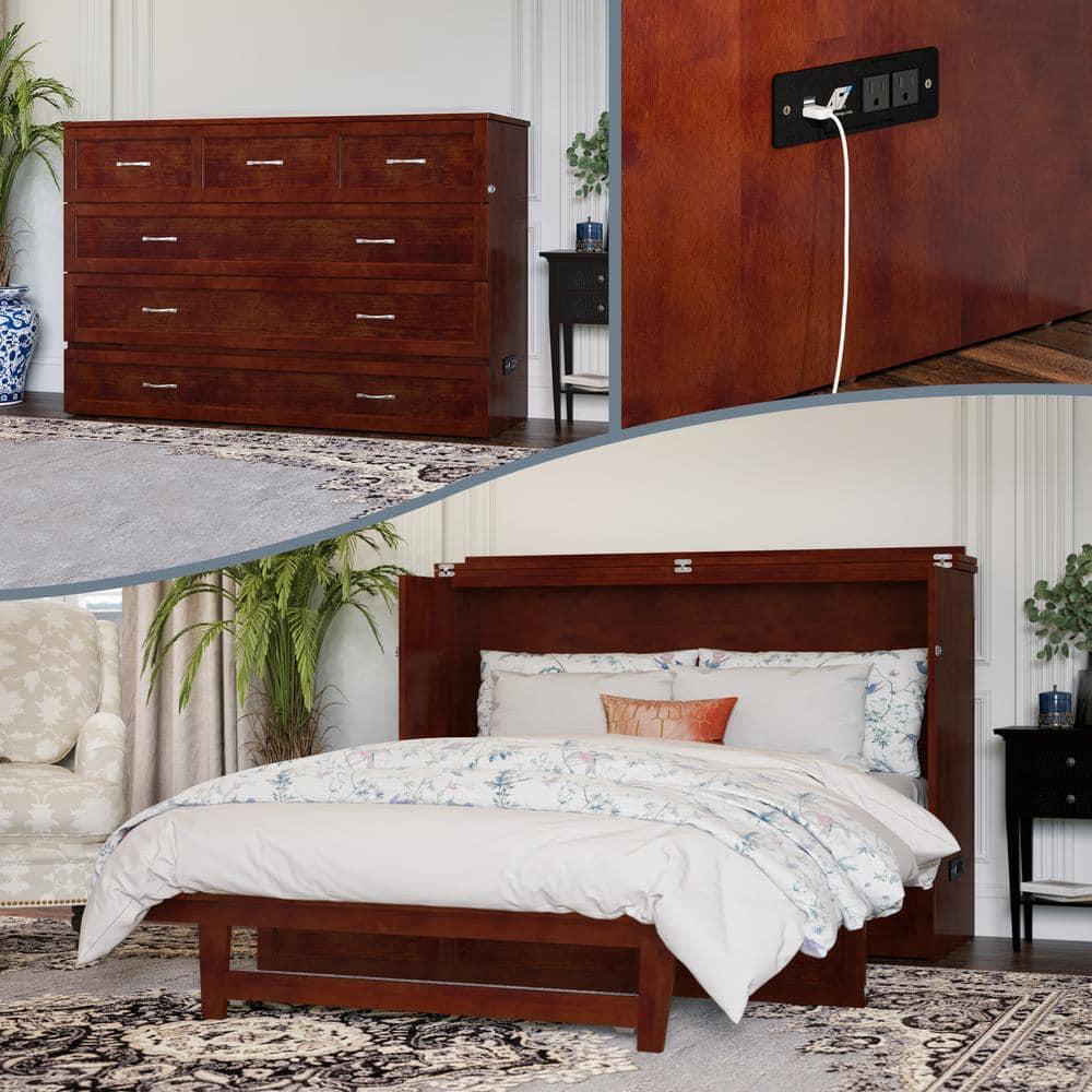 Queen Northfield Murphy Bed Chest Walnut - AFI: Hardwood Frame, Built-In USB Ports & Storage Drawer