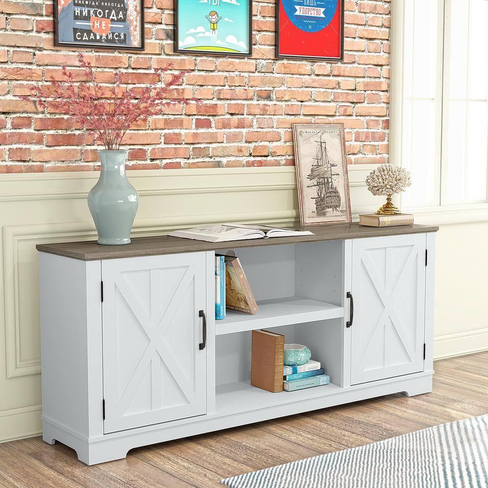70" Classic Style TV Stand for TVs up to 78" White - Festivo: Farmhouse Design, Cable Management, Adjustable Storage