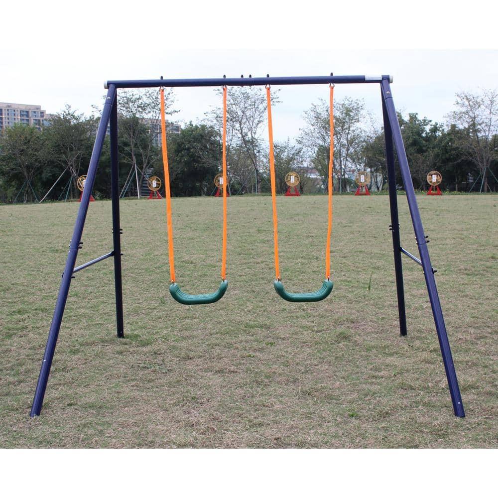 GOGEXX Outdoor Metal Swing Playset Two Station Swing Set For Children