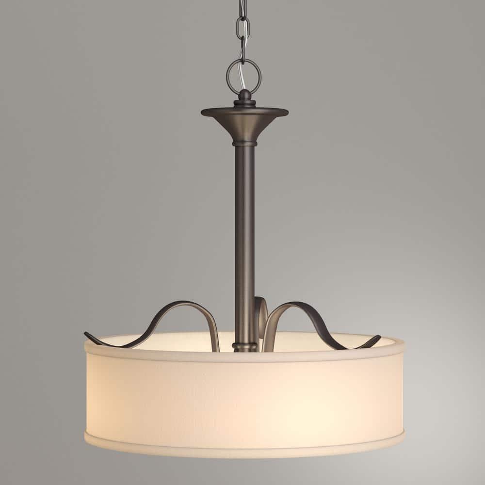 Progress Lighting, Inspire Collection, 3-Light Inverted Pendant, Antique Bronze, Off-White Linen Shade
