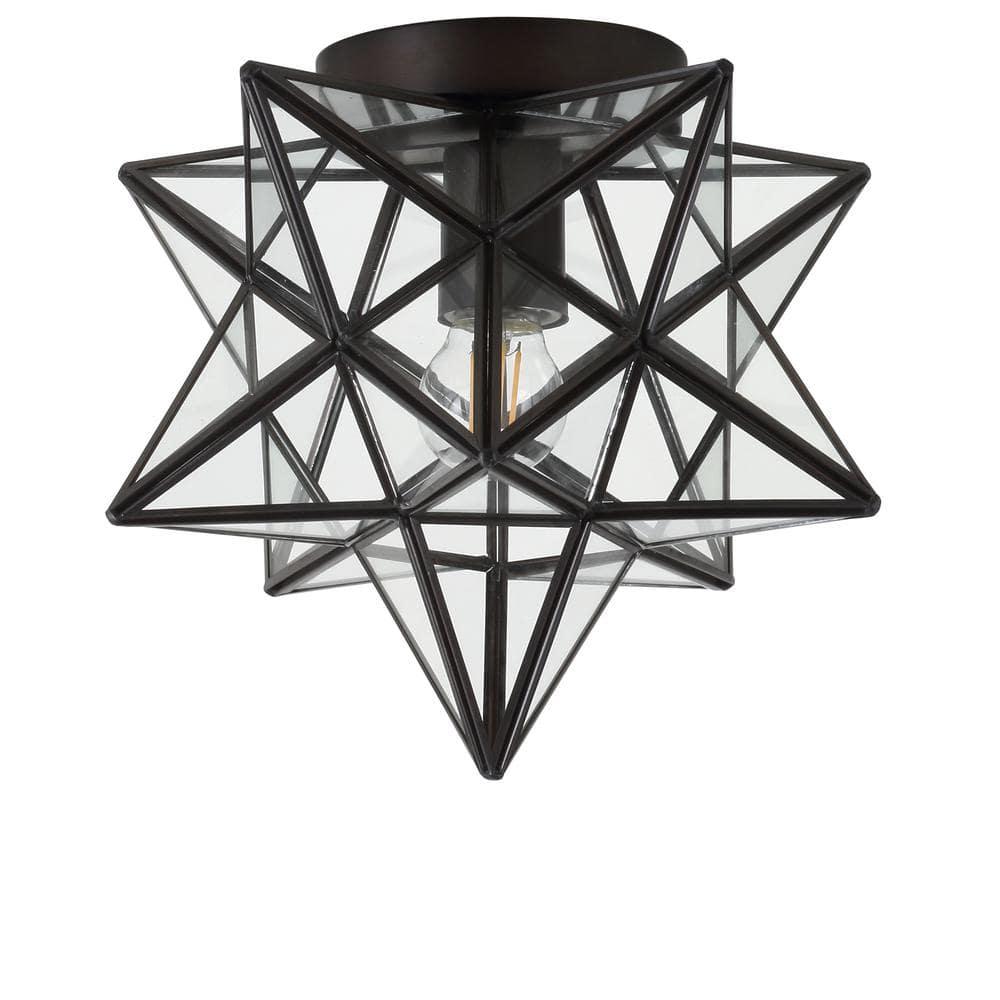 Stella 12" Moravian Star Metal/Clear Glass LED Flush Mount, Oil Rubbed Bronze