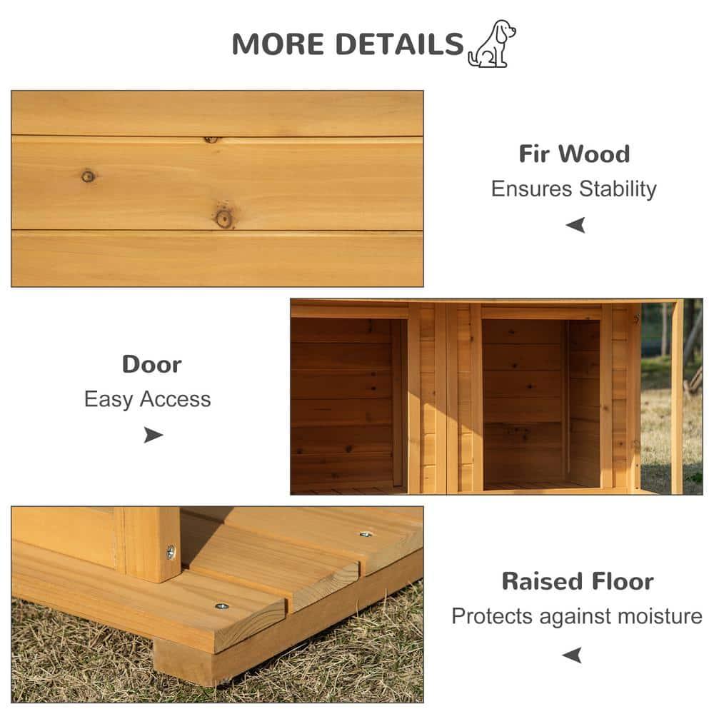 PawHut Wooden Dog House Outdoor Duplex for 2 Medium or Small Dogs, Outdoor Double Dog House with Porch, 50" x 43" x 43"