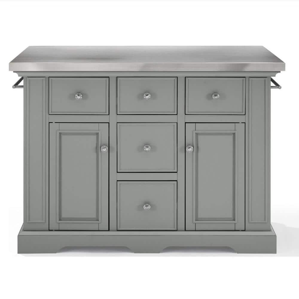 Julia Stainless Steel Top Kitchen Island Gray - Crosley: Towel Bar, Spice Rack, 5 Drawers, 2 Cabinets