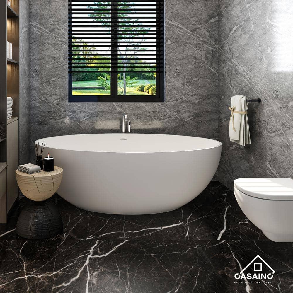 CASAINC Monaco 67 inch White Big Freestanding Stone Solid Surface Bathtub CA-MJ39327