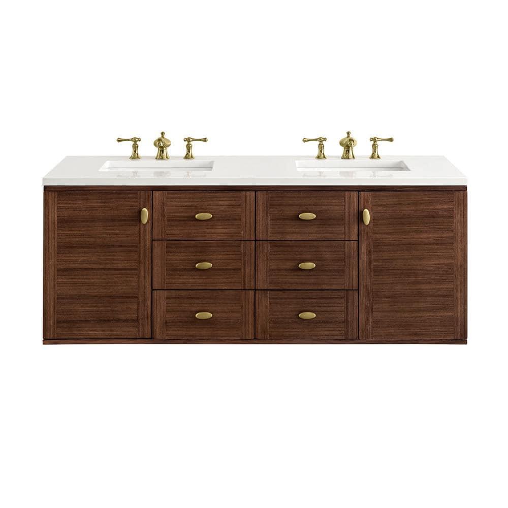 Amberly 60" Walnut Double Vanity with White Quartz Top