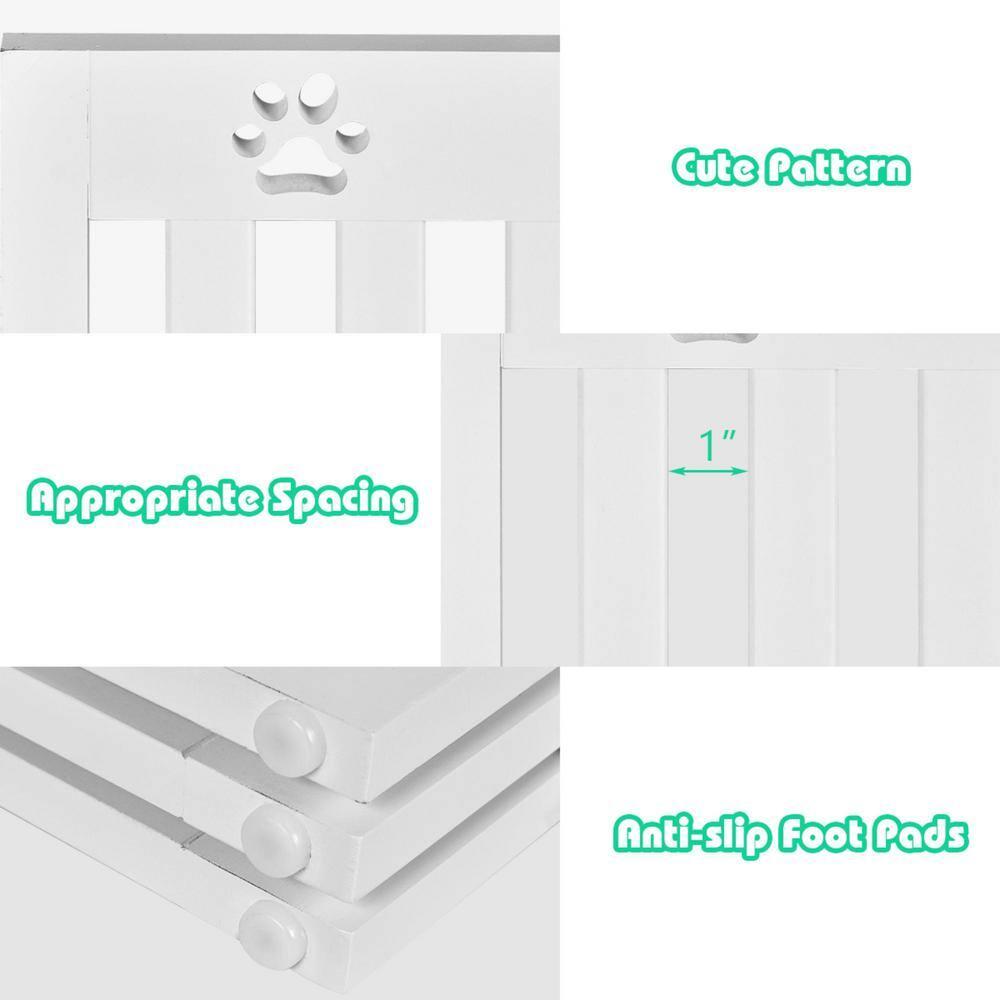 24 Inch Folding Wooden Freestanding Dog Gate with 360° Flexible Hinge for Pet-White, Dog Gate, Freestanding Pet Gate for The House, Doorway, Stairs, Pet Puppy Safety Fence