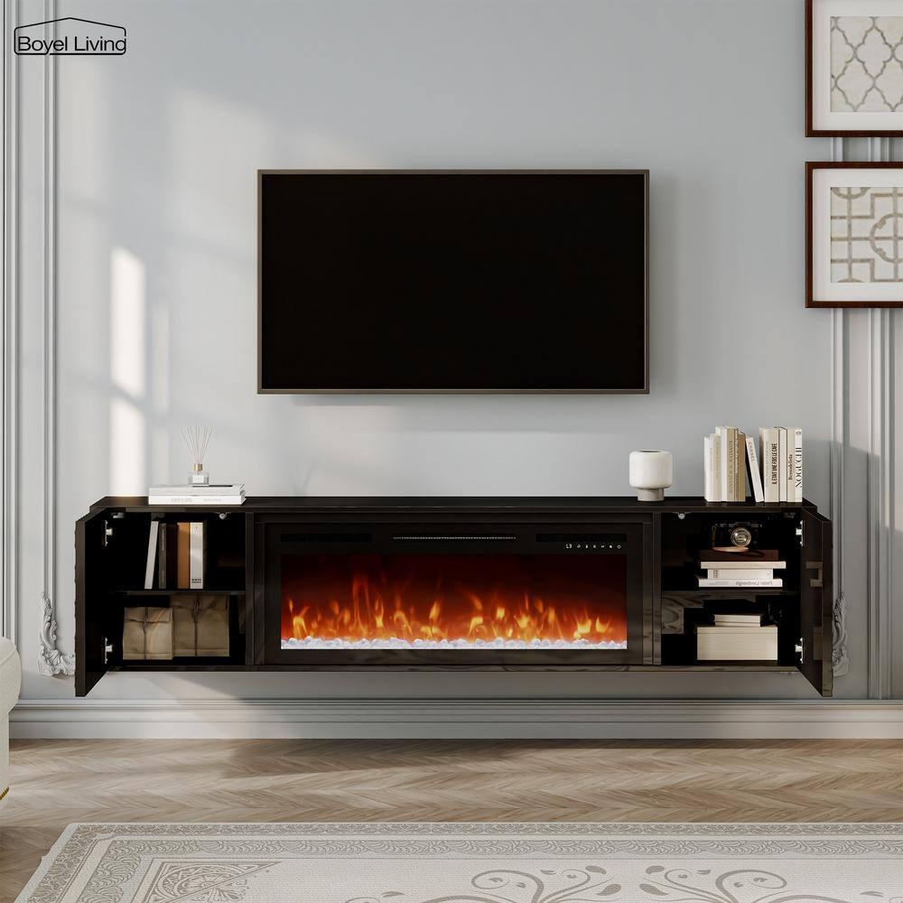 Clihome 67" MDF Wall Mounted TV Stand with 36" Electric Fireplace Black