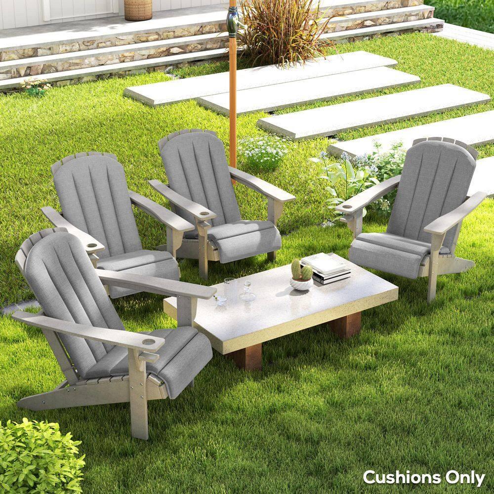 Outsunny Set of 4 Adirondack Chair Cushion, High Back Outdoor Chair Cushions with Ties, Gray