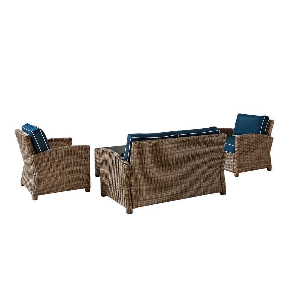 Bradenton 4pc Outdoor Wicker Conversation Set - Navy - Crosley: Steel Frame, UV-Resistant, with Polyester Foam Cushions