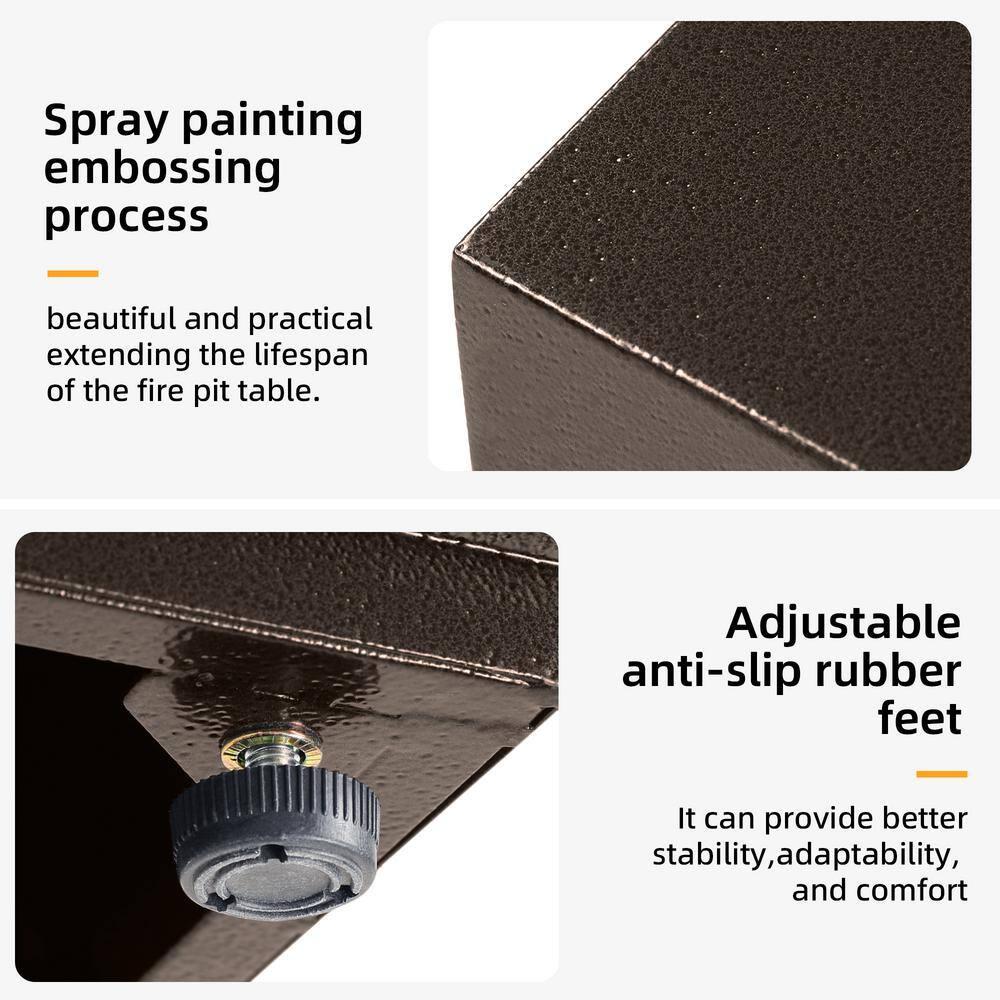 UPHA 42-inch Outdoor Propane Rectangle Fire Pit Table 50000 BTU Iron Gas FirePit for Outside Patio with Tank Cover, Removable Lid, Lava Rocks, Rain Cover, Brown