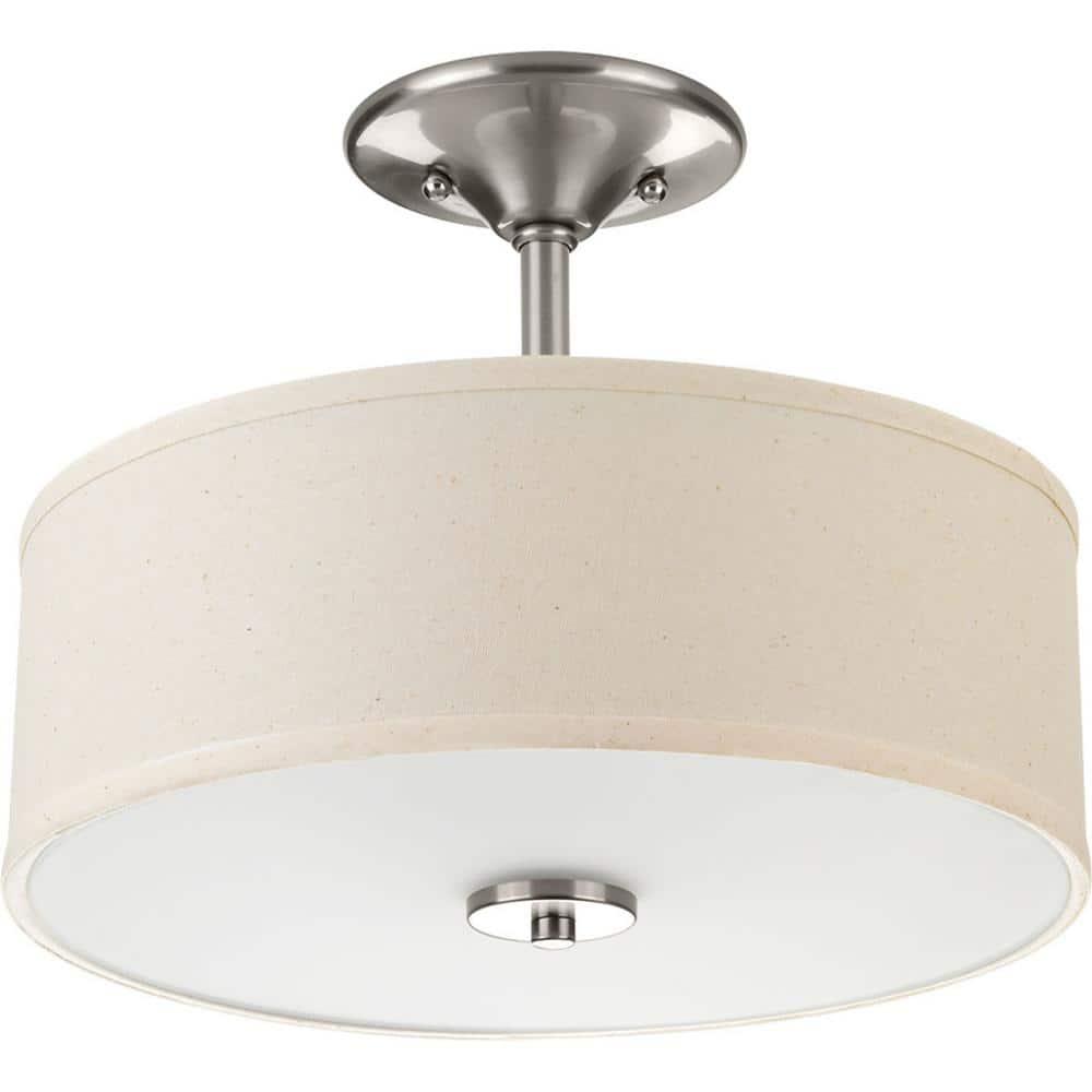 Progress Lighting, Inspire Collection, 2-Light Semi-Flush Mount, Brushed Nickel, Linen Shade