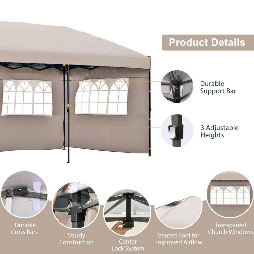 Khaki 10x30 Heavy Duty Outdoor Pop Up Canopy Tent with Sidewalls