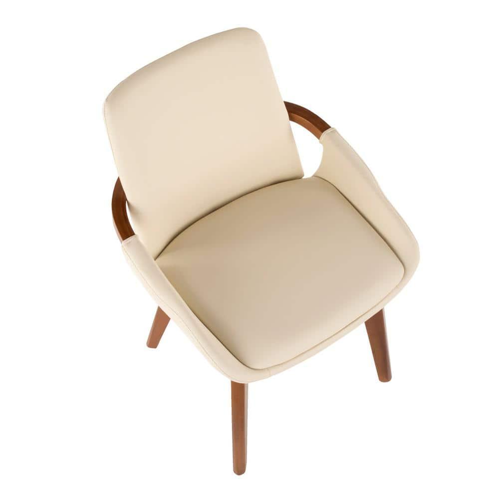 Cosmo Mid-Century Modern Chair Cream/Walnut - LumiSource: Faux Leather, Walnut Wood Legs, Padded Seat