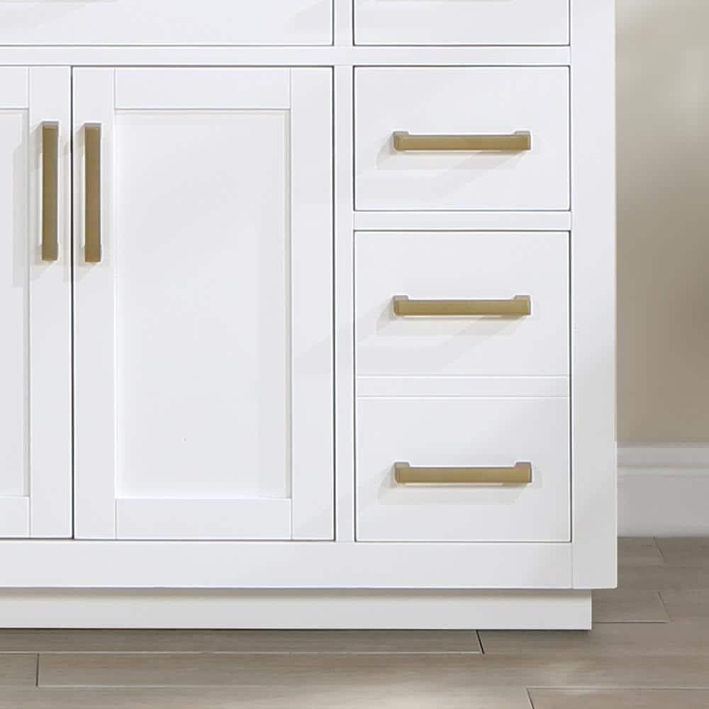 Gavino 48" Wood Vanity in White with Grain White Composite Stone Top and Mirror