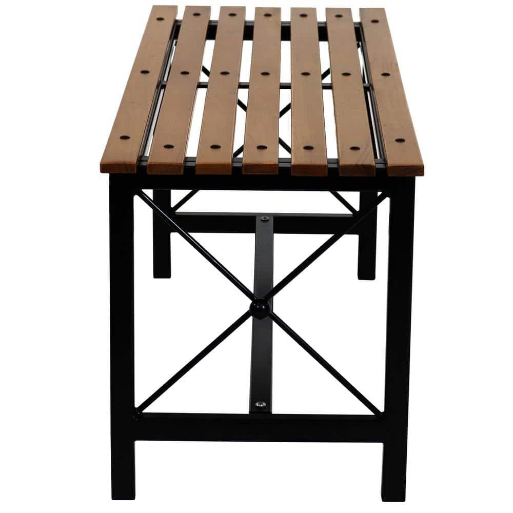 Sunnydaze European Chestnut Patio Dining Bench with Steel Frame - 17.75" H