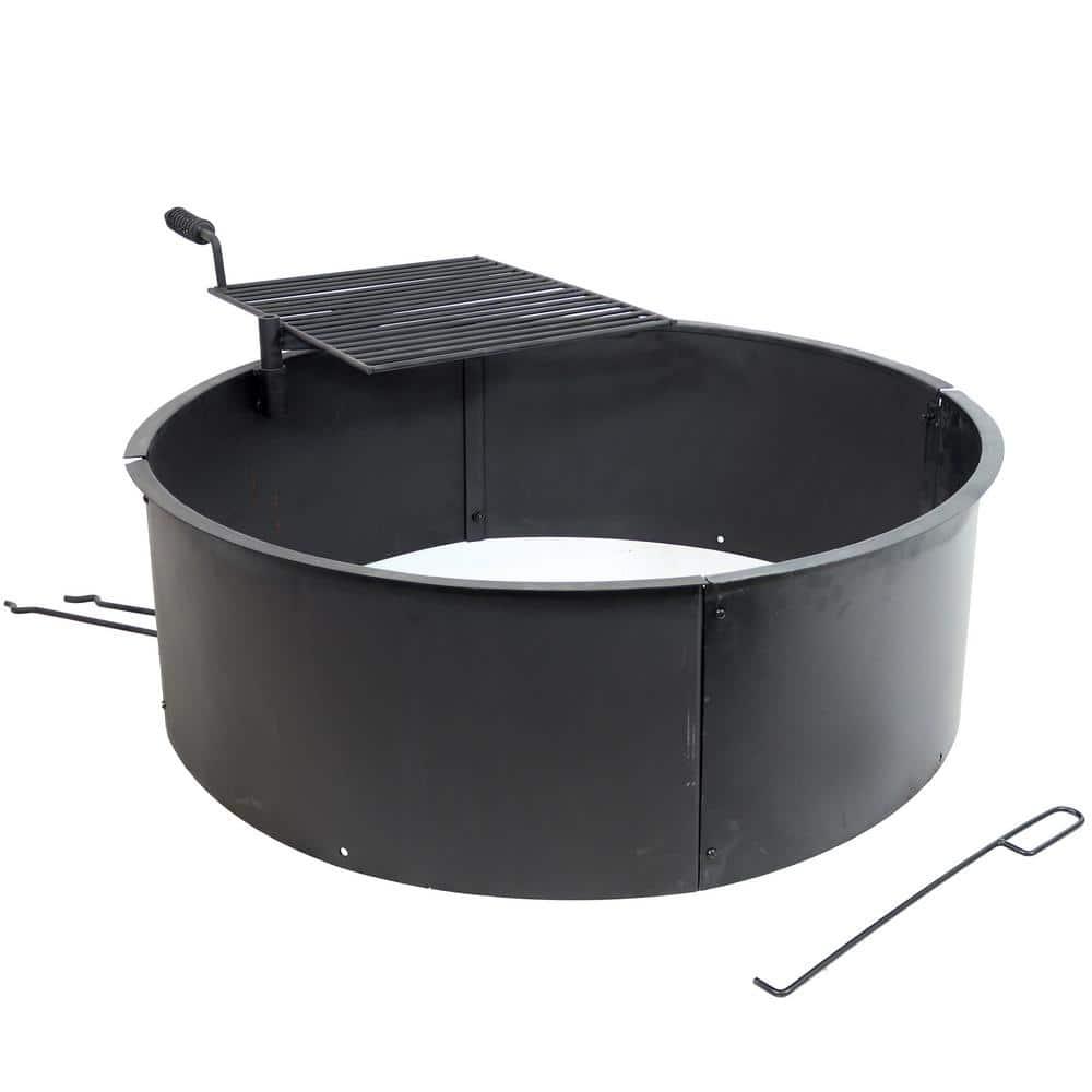 Sunnydaze Outdoor Heavy-Duty Steel Portable Campfire Ring with Cooking Grate and Fire Poker - 36" - Black