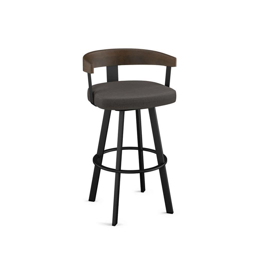 30" Lars Barstool & Gray/Dark Brown - Amisco: Swivel, Upholstered, Metal Frame, Modern Design