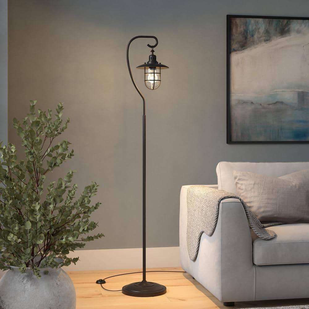 Evelyn&Zoe Bay Nautical Floor Lamp with Glass Shade, Blackened Bronze/Clear