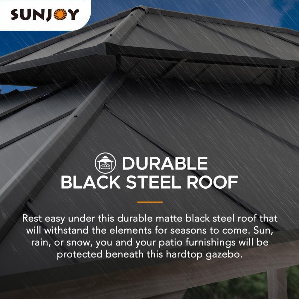 Sunjoy 12x16 ft. Wood Gazebo, Outdoor Patio Steel Hardtop Gazebo, Cedar Framed Wooden Gazebo with 2-tier Metal Roof