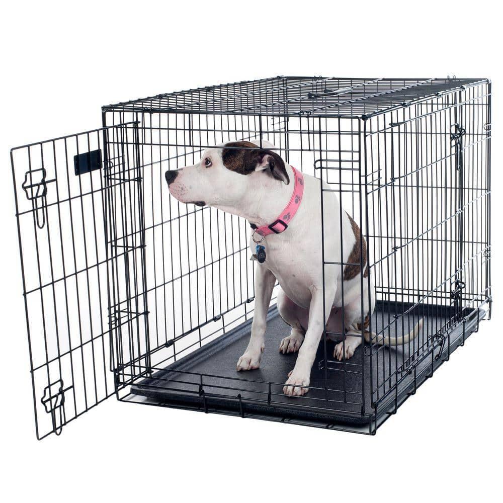 Pet Adobe Large 2-Door Foldable Metal Dog Crate - Pet Cage with Divider Panel - 36" x 23"