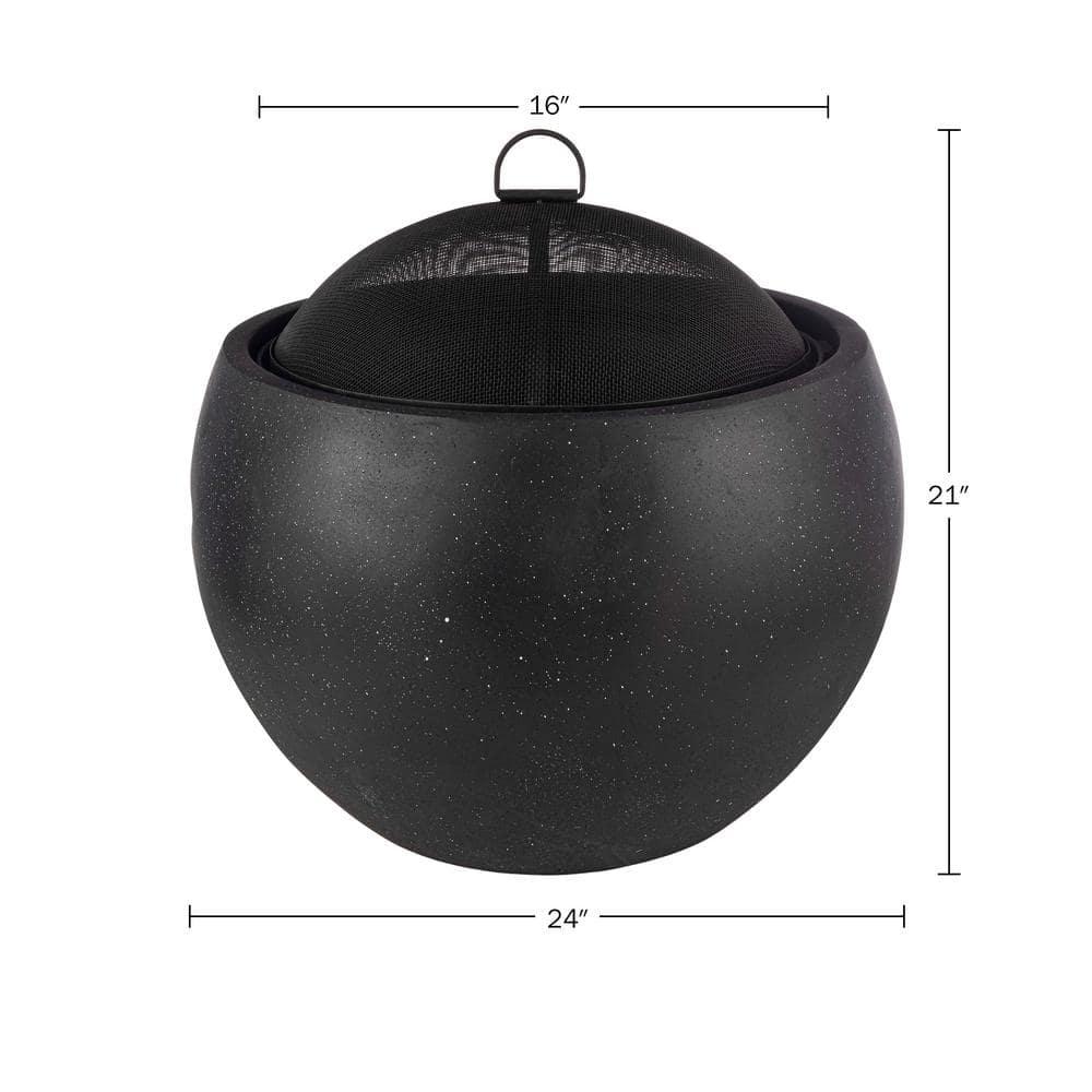 Pure Garden 24" Magnesium Oxide Round Outdoor Fire Pit Set Black: Includes Poker, Cover, 4200 BTU Output