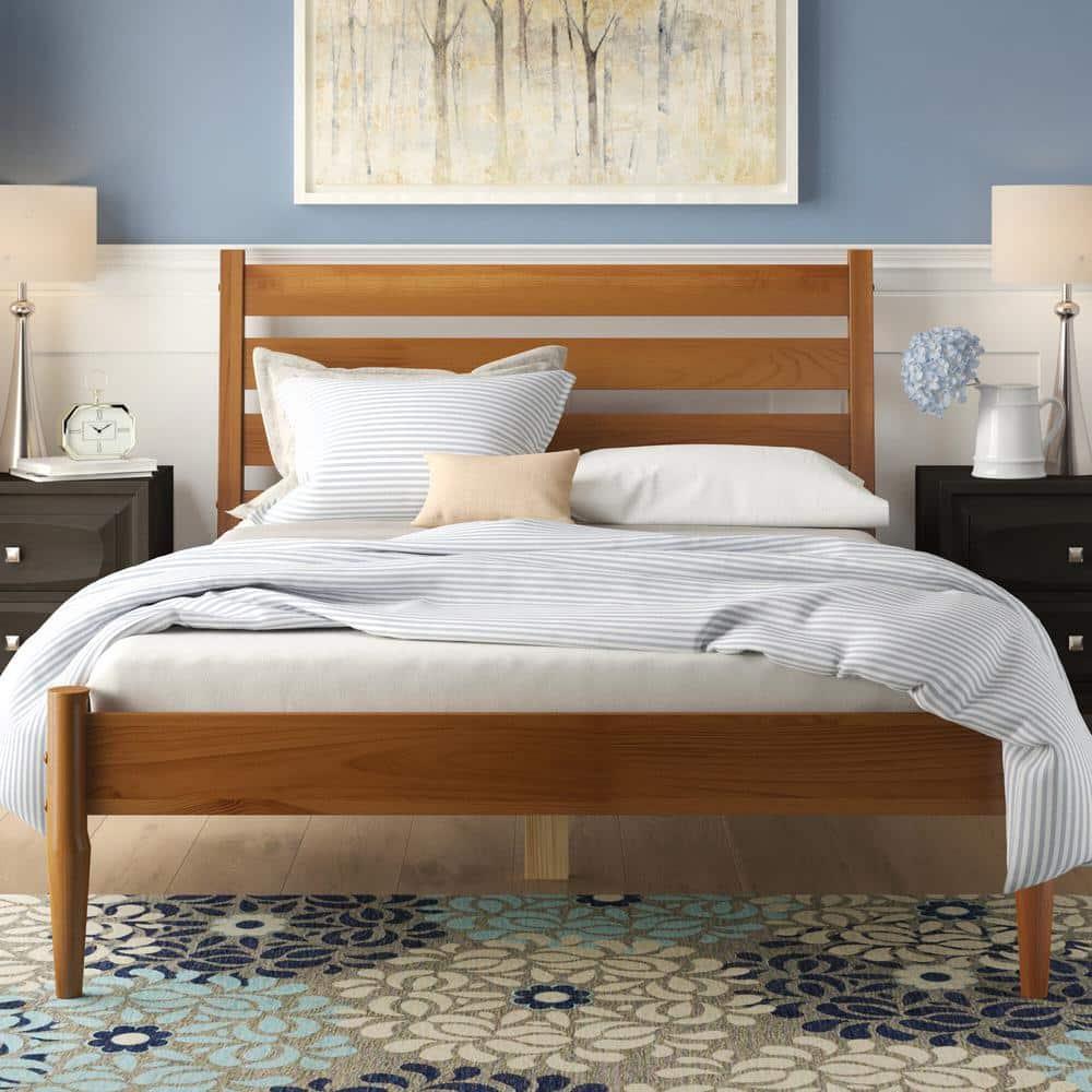 Camaflexi Mid Century Platform Bed Queen Size Solid Wood Bed Frame, Castanho 100% Solid Wood