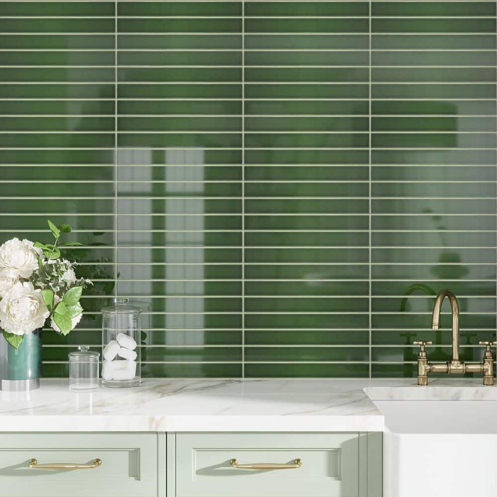 Horizonte 2 x 16 in. Glossy Forest Green Ceramic Subway Wall Tile (10.76 sq ft/case) - 50 Pack
