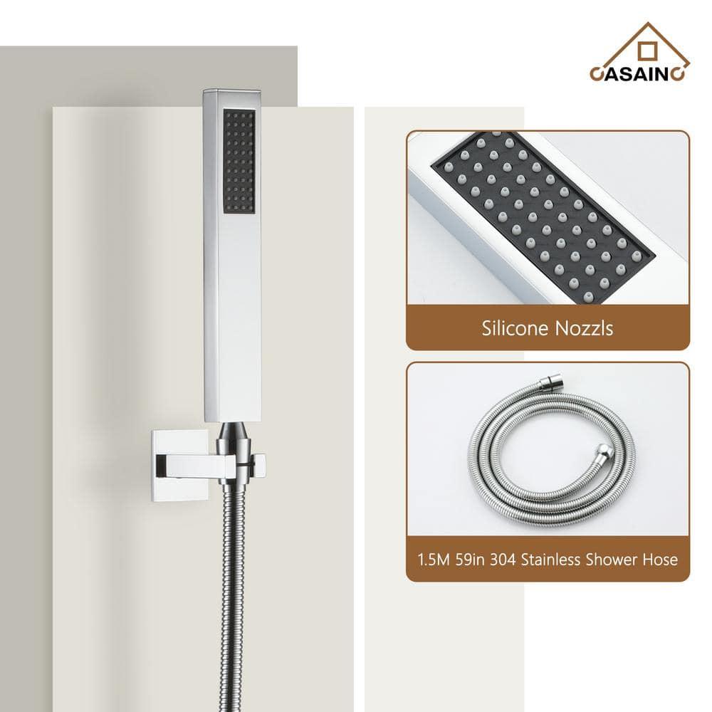 3-Function Luxury Ceiling Mount 12 Inch LED Thermostatic Shower System with 6 Body Jets