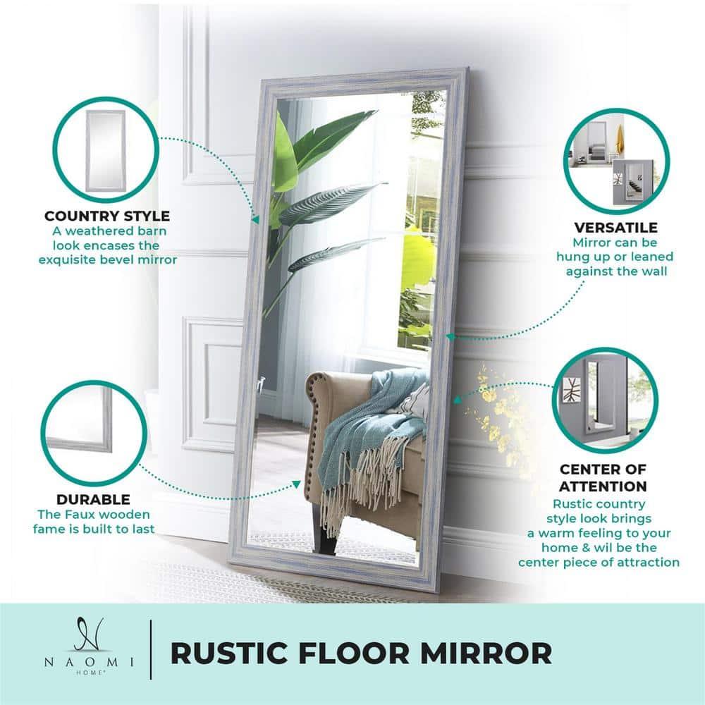 Highland Dunes Lindberg Rectangle Full Length Mirror, Faux Wood Farmhouse Mirror, Floor Mirror