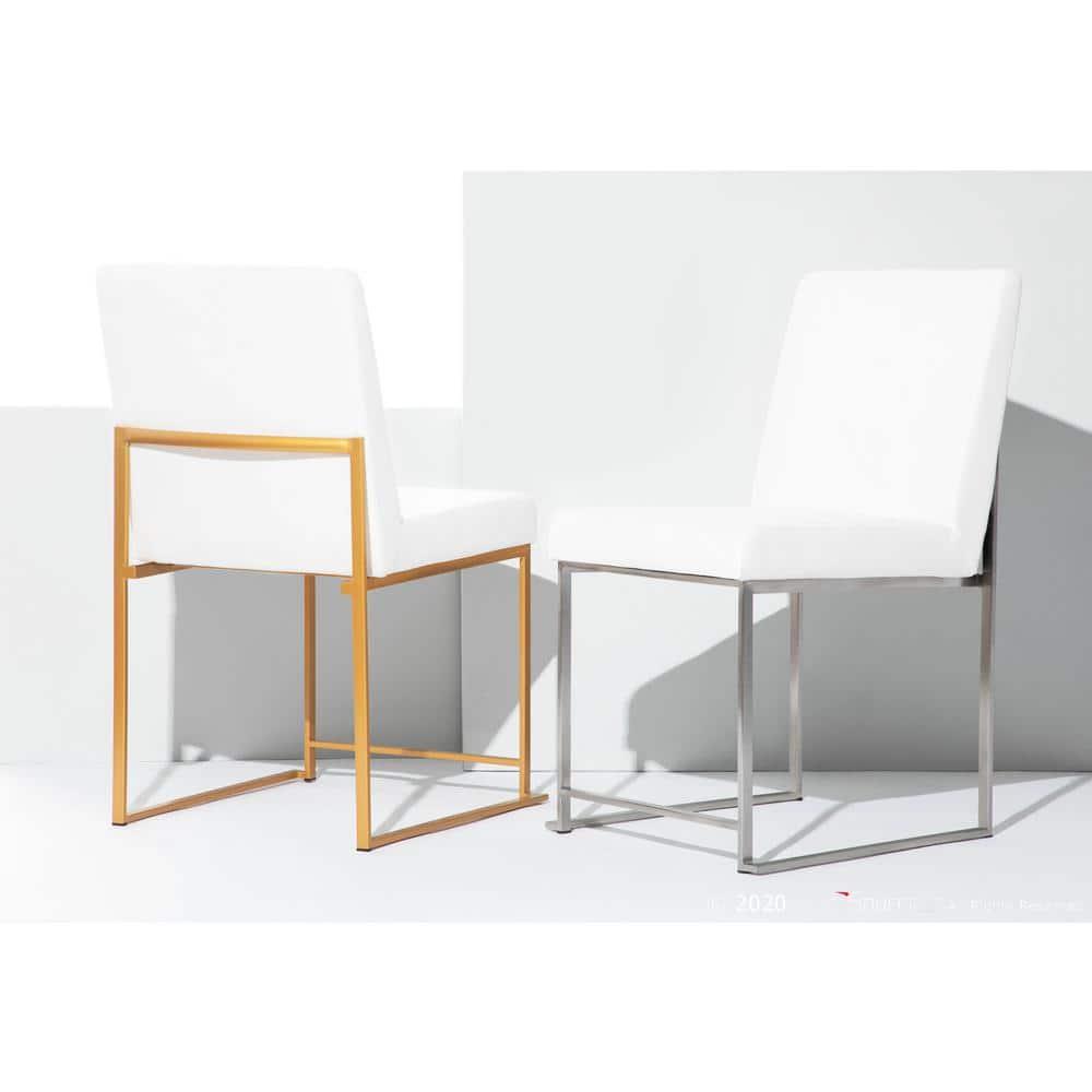 LumiSource Set of 2 High Back Fuji Contemporary Dining Chairs Gold/White Velvet : Chrome-Plated, Metal Legs, Velvet Upholstery