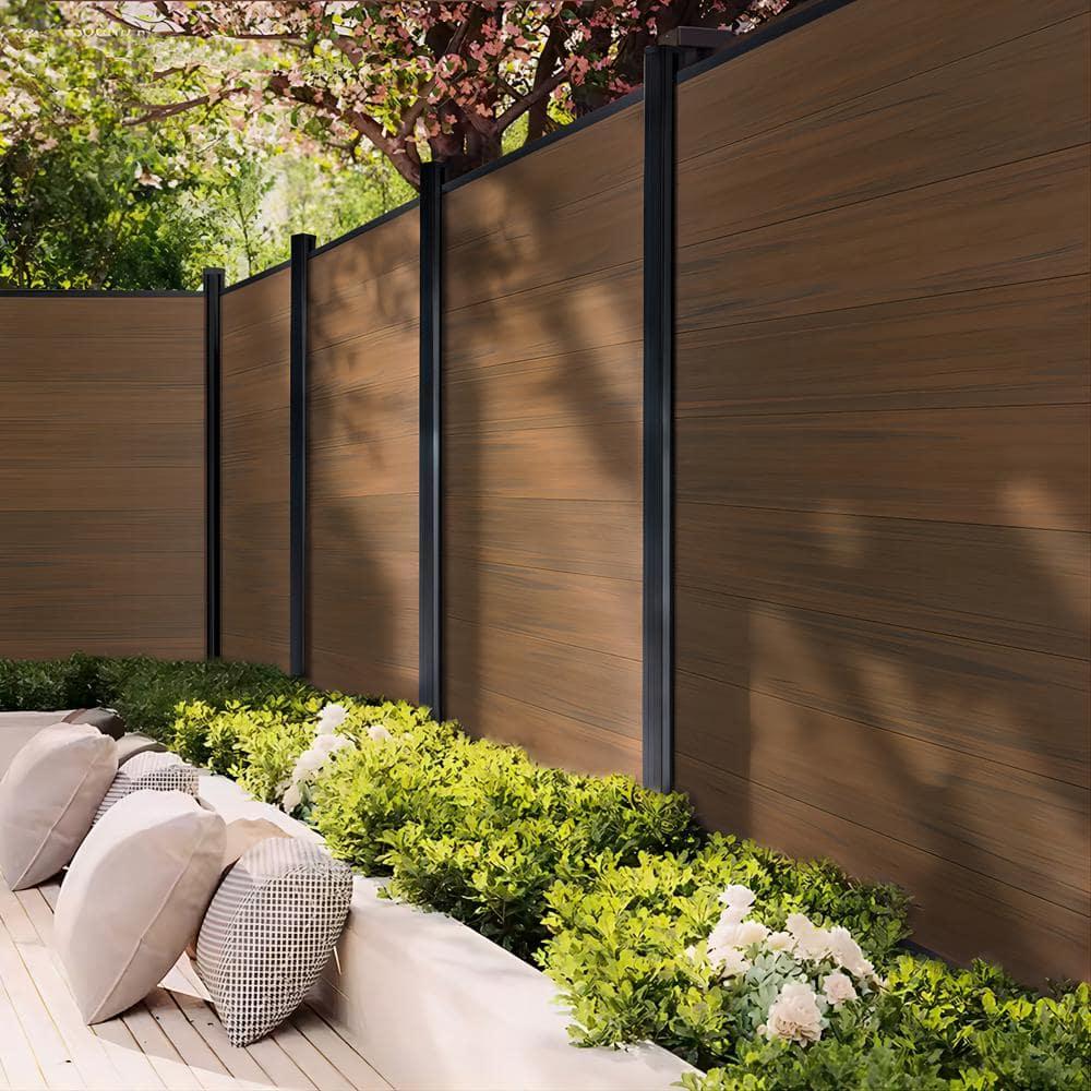 Privacy Fence for Outside, 6ftx6ft Outdoor Privacy Panels with In-ground Post, Wind Resistant Wood Plastic Composite Fencing for Patio, Backyard, Garden and Swimming Pool (Brown with 1 Post)