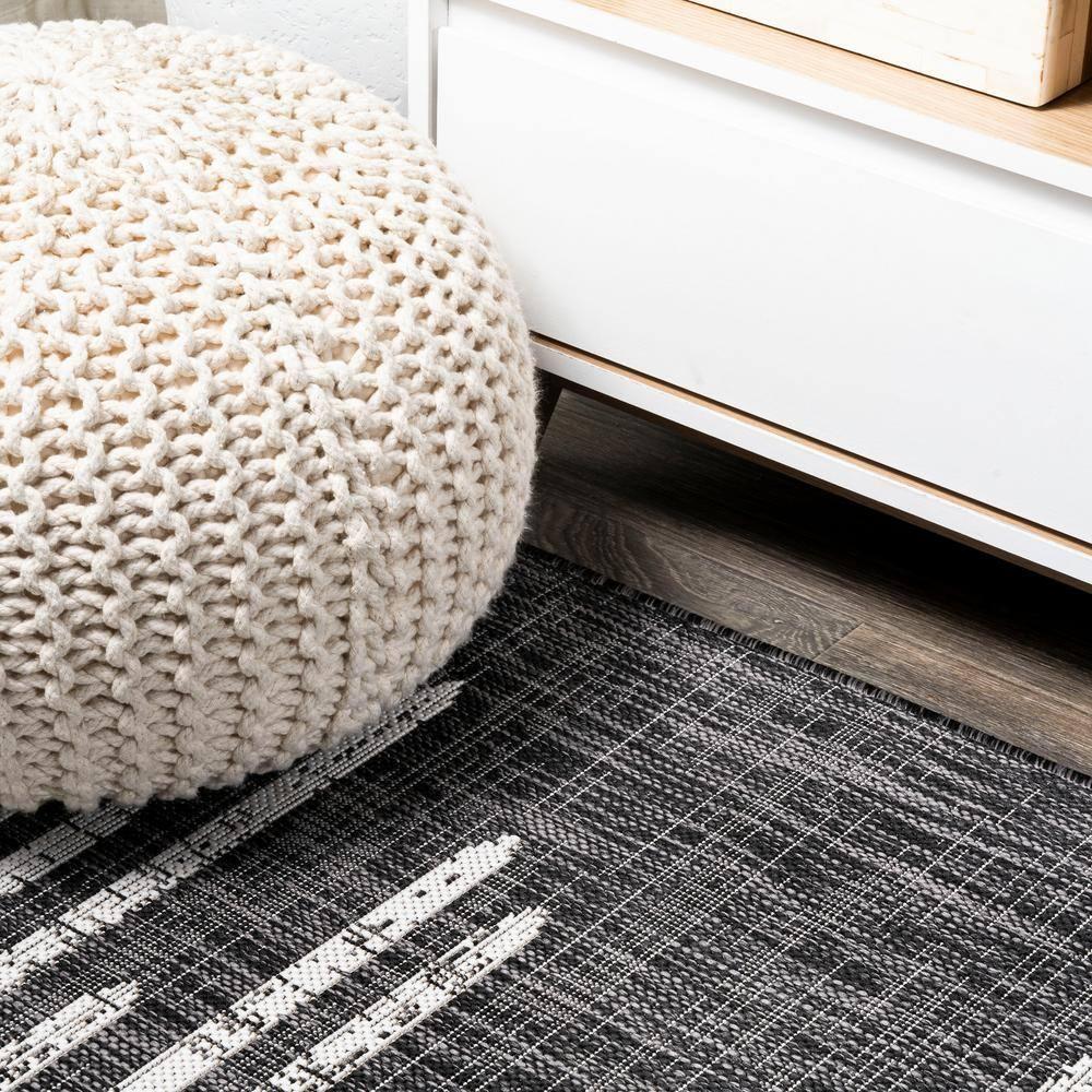 3'x5' Zolak Berber Stripe Geometric Indoor/Outdoor Area Rug, Black/Ivory - JONATHAN Y