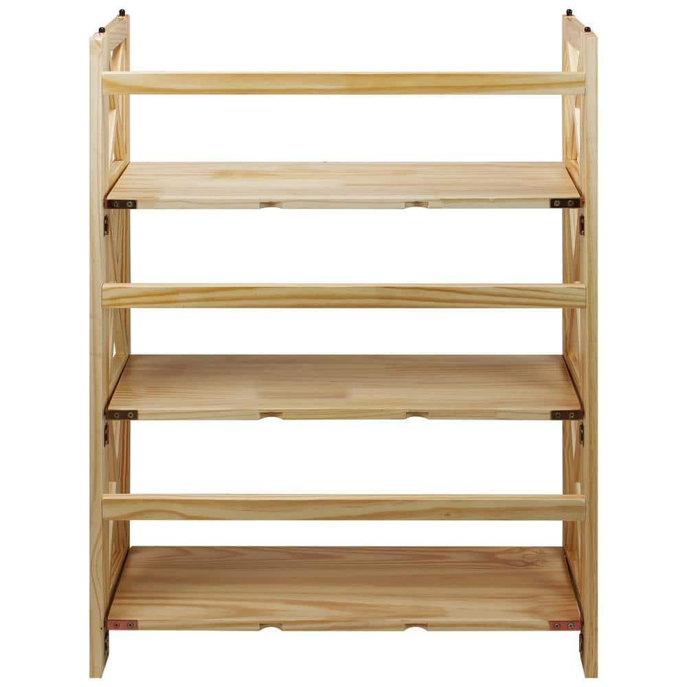 Natural Wood Montego 3-Shelf Stackable Bookcase with Doors