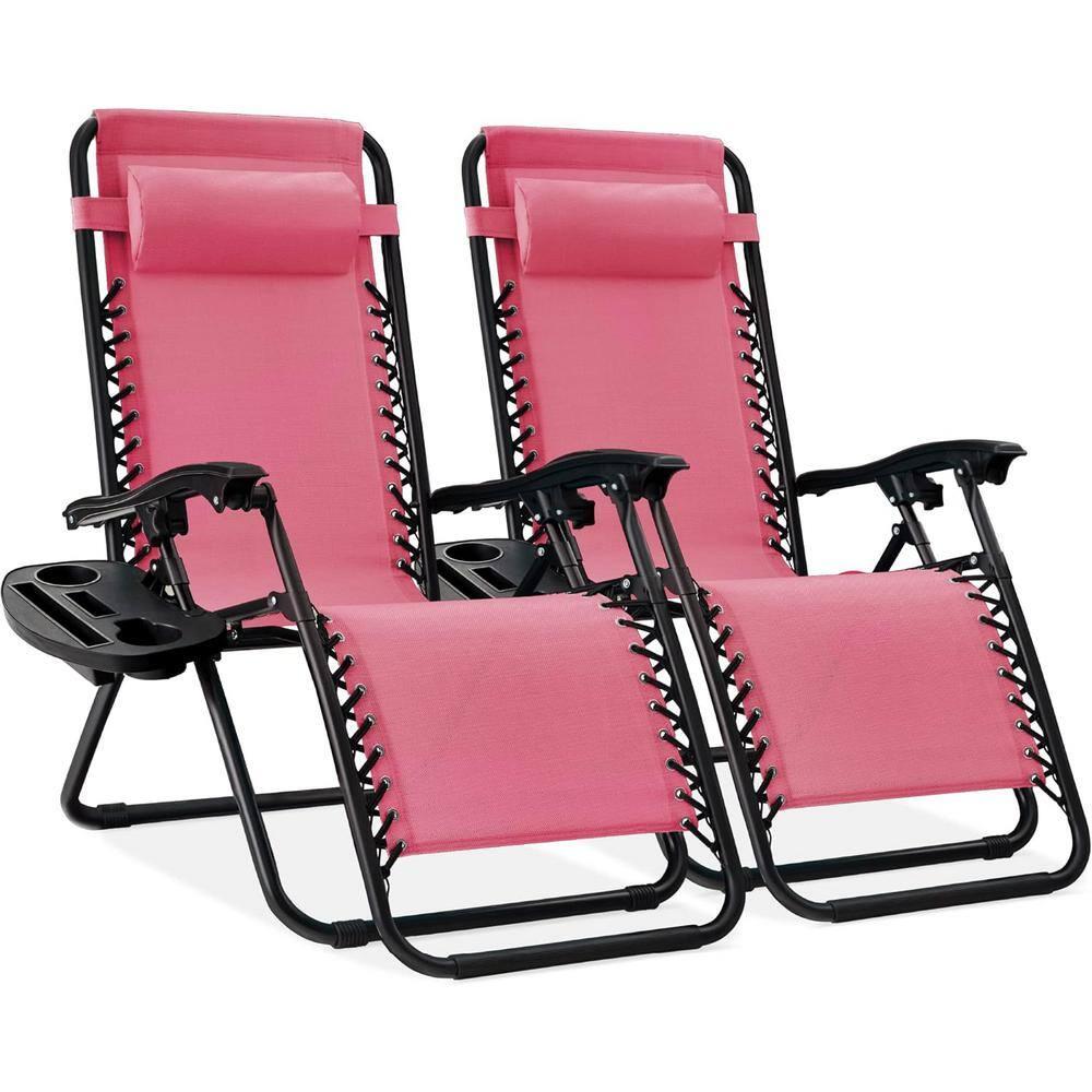 Set Of 2 Adjustable Zero Gravity Patio Chair Recliners W/ Cup Holders