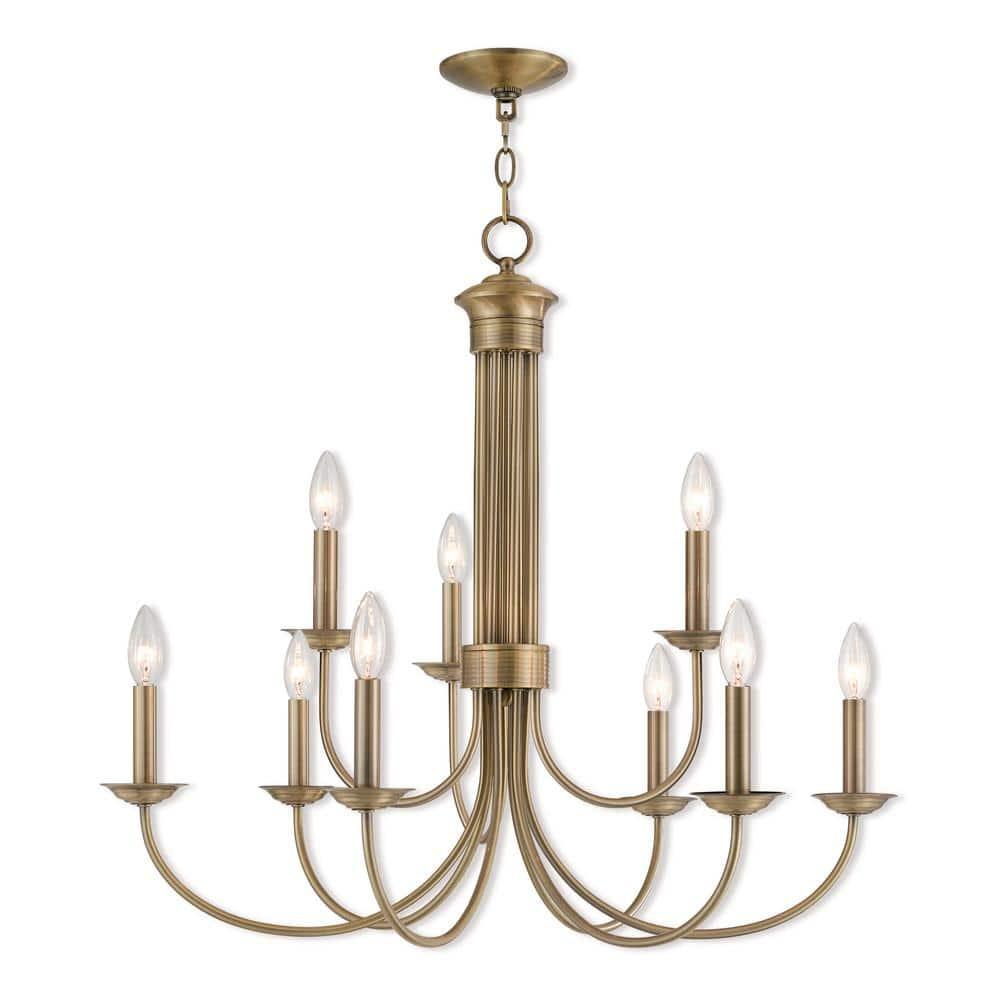 Livex Lighting Estate 9 - Light Chandelier in  Antique Brass