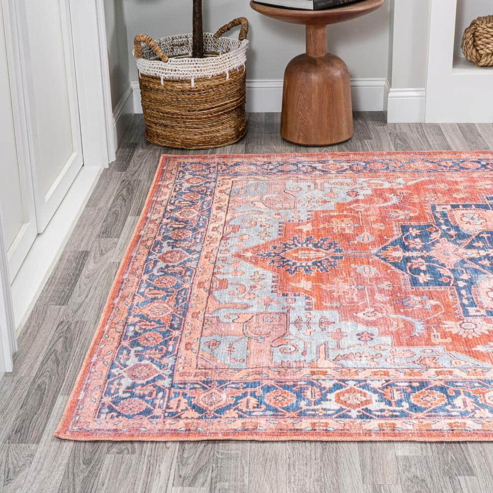 5' x 8' Maris Ornate Medallion Machine Washable Indoor/Outdoor Area Rug, Orange/Cream - JONATHAN Y