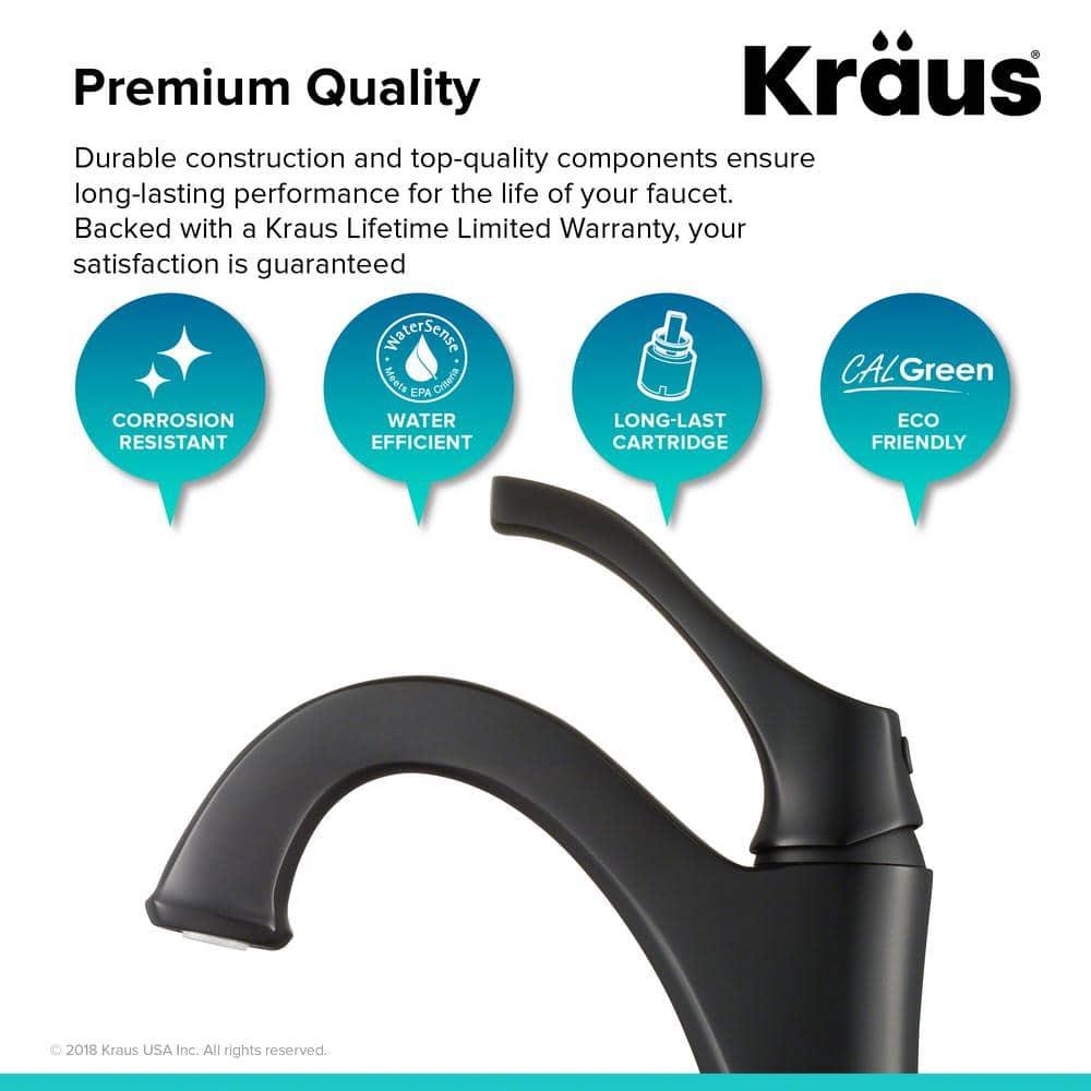 Kraus Kraus Arlo Single Hole 1-Handle WaterSense Bathroom Sink Faucet with Drain and Deck Plate KBF-1201MB
