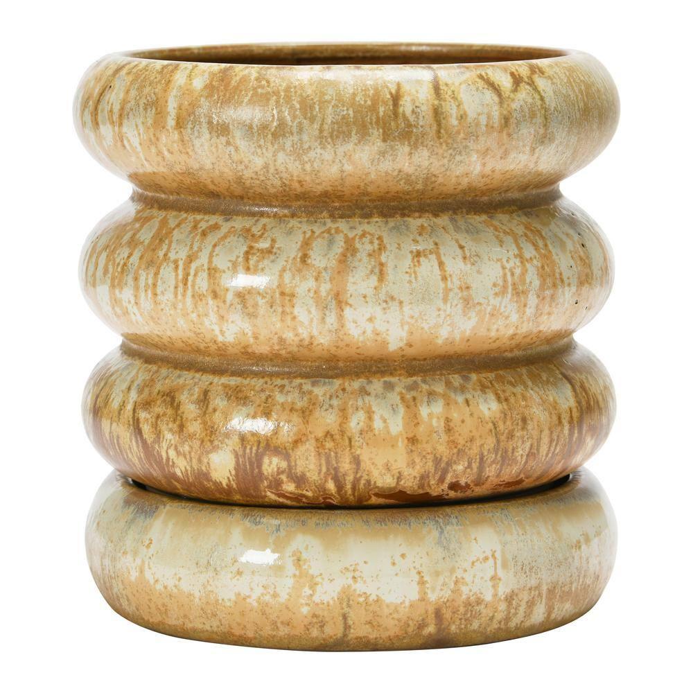 Creative Co-Op Stoneware Planter with Saucer and Reactive Glaze, Butterscotch
