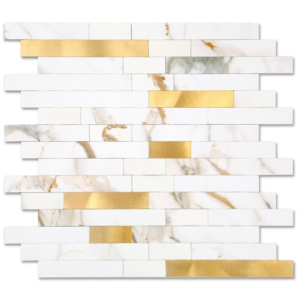 10-Pack Peel and Stick Tile Backsplash 12"X12" PVC Wall Tiles, Stick on Backsplash for Kitchen, Bathroom Tile, Fireplace Décor, Laundry Table, Stair Decals in Cala Golden
