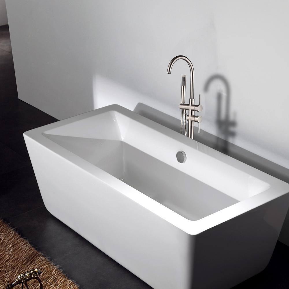 Double Handle Floor Mounted Freestanding Tub Filler With Handshower