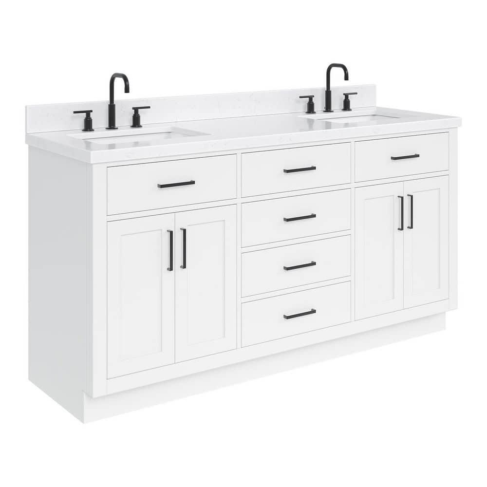 Wildon Home® Tidworth 66'' Solid Wood Double Bathroom Vanity with 1.5'' Carrara Quartz Top, Rectangular Sinks