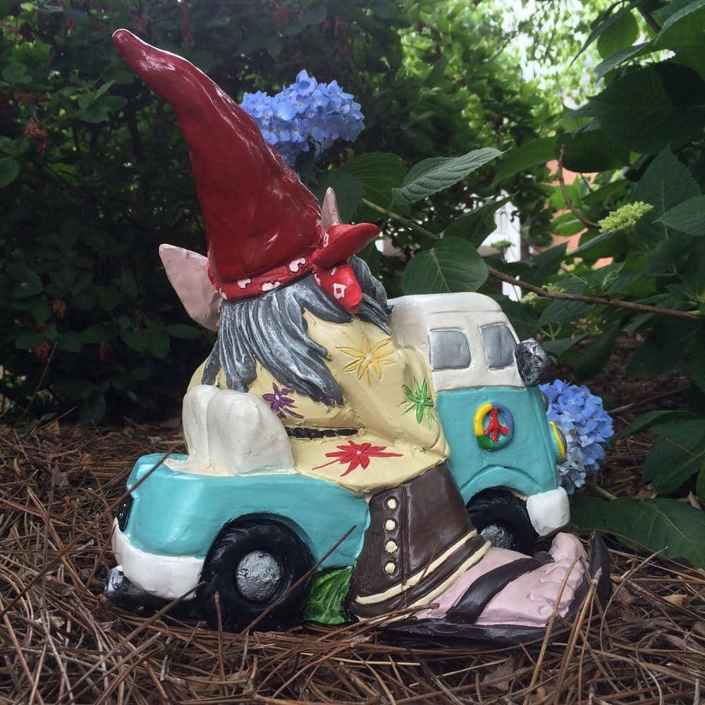 HomeStyles Nowaday Gnome Hippie Jerry "Peace Man" on VW Bus Garden Statue