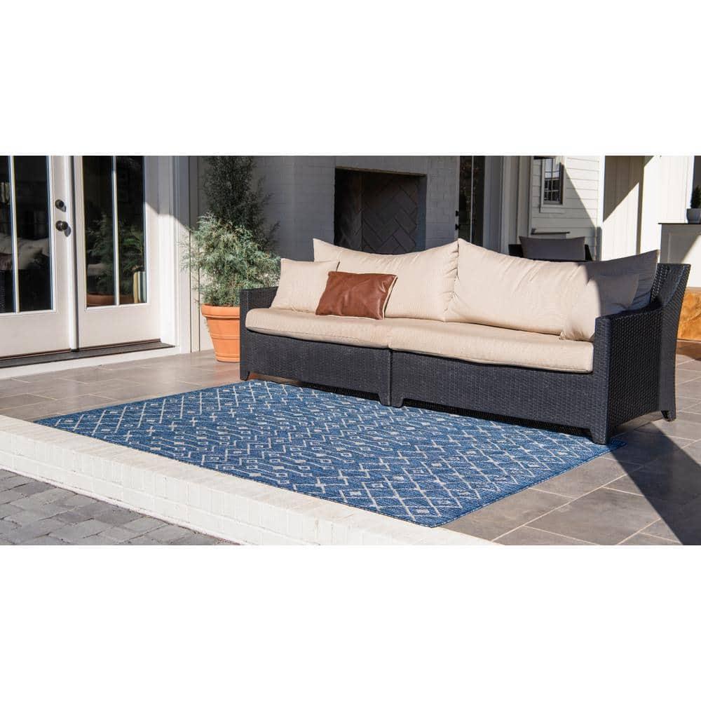 Unique Loom 8' 0 x 11' 4 Rectangle Indoor/Outdoor Trellis Blue Area Rug