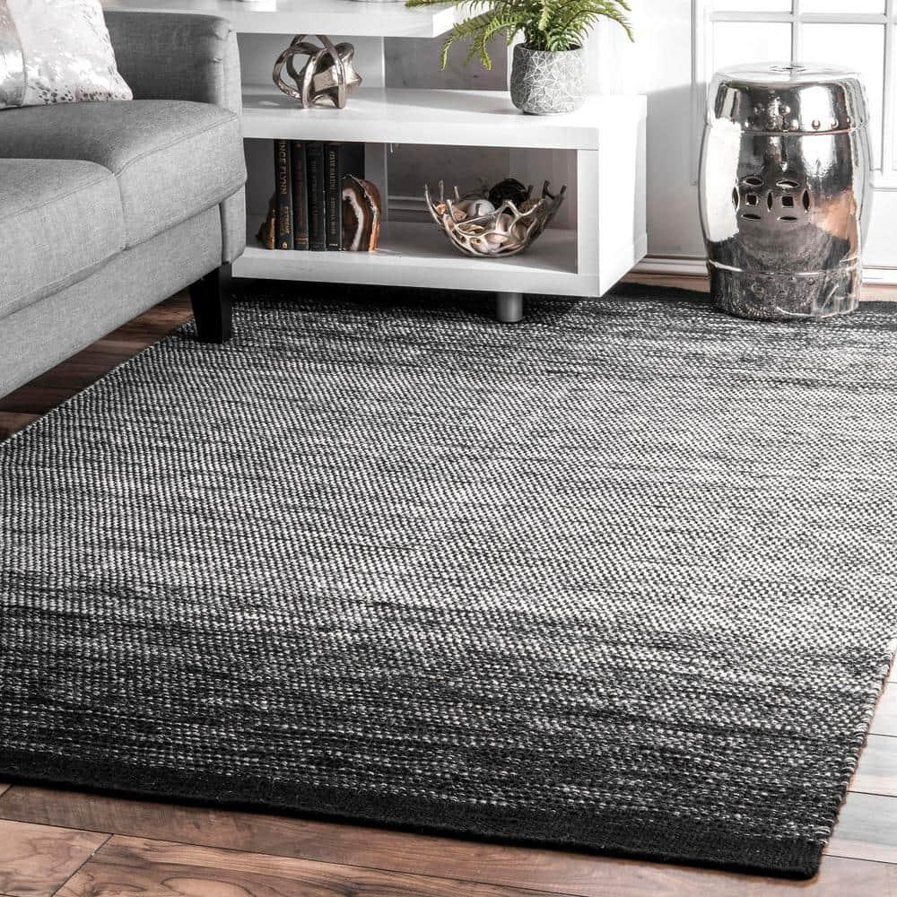 Nuloom Desantis Striped 6x9 Wool Indoor Area Rug for Living Room Bedroom Dining Room Kitchen, Black and White/Blue