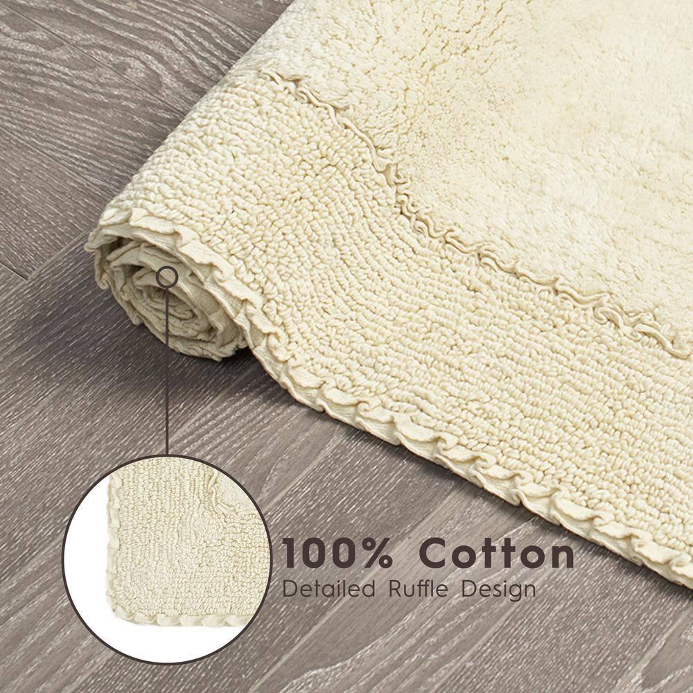 Ruffle Cotton Border Yellow 17 in. x 24 in. Bath Rug
