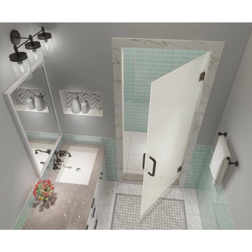 Kinkade XL 32.75"-33.25" W x 80" H Hinged Frameless Shower Door with Ultra-Bright Frosted Glass
