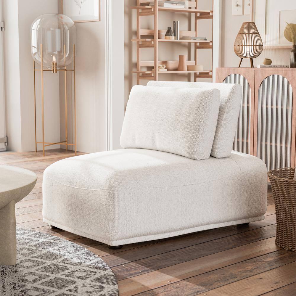 HOMES: Inside + Out Povoa Modern Modular Trapezoidal Armless Chair Chenille with Extendable Backrest White