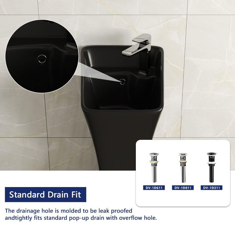 Deervalley Small Pedestal Bathroom Sink 11"L X 13"W X 35"H Ceramic One Piece Bath Sink With Overflow