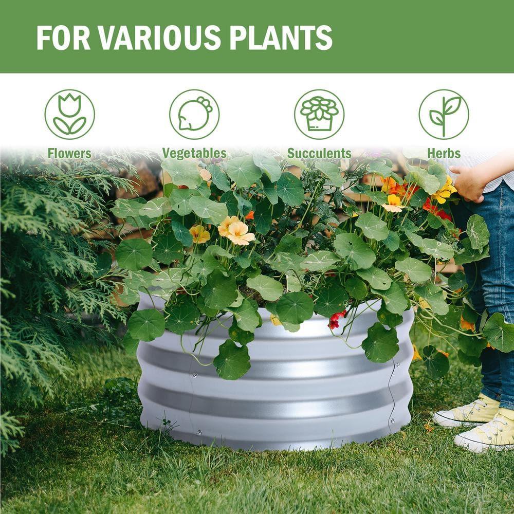 LuxenHome 2ft Round Galvanized Metal Raised Garden Bed Planter Silver